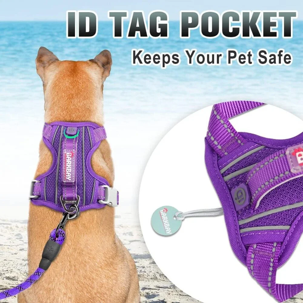 BARKBAY No Pull Dog Harness Large Reflective Dog Harness Purple Large NEW